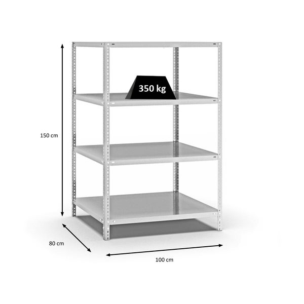 PROREGAL Fachbodenregal Schraubsystem Heavy-Duty Grundregal HxBxT 150 x 100 x 80 cm 4 Ebenen Fachlast 350 kg Beidseitig Nutzbar Lichtgrau