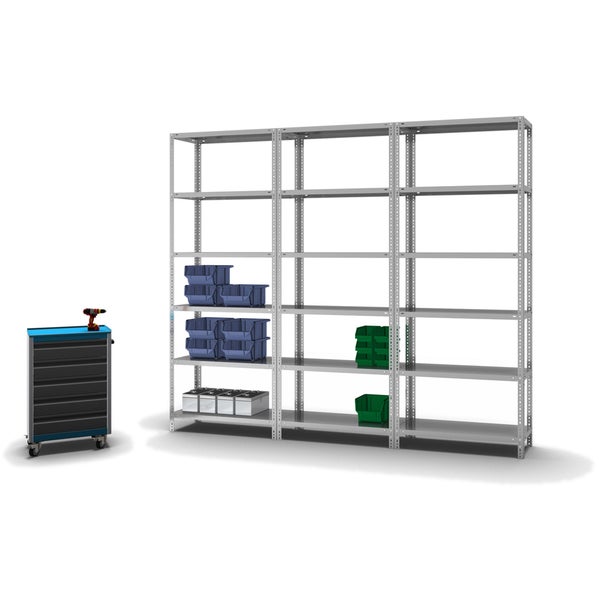 PROREGAL Fachbodenregal Schraubsystem Heavy-Duty Grundregal HxBxT 250 x 100 x 40 cm 6 Ebenen Fachlast 350 kg Beidseitig Nutzbar Verzinkt