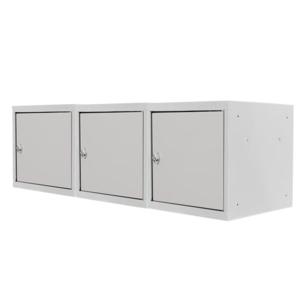 PROREGAL Mega Deal | 3x Schließfachwürfel Blocky mit Zylinderschloss + 2 Schlüssel | HxBxT 40x40x40cm | Lichtgrau | Tresor, Schließfach