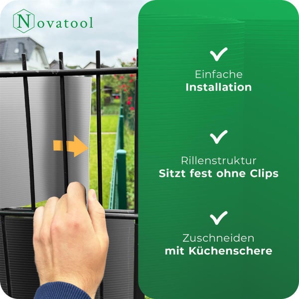 Novatool PREMIUM PP 250m Rollen Sichtschutzstreifen für Doppelstabmattenzaun ANTHRAZIT GRAU für 10 Reihen Stabmattenzaun Sichtschutzstreifen langlebig & witterungsbeständig Zaunelemente Sichtschutz