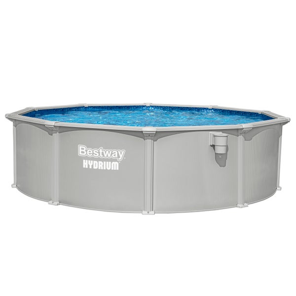Rundes Bestway Hydrium Stahlwandbecken mit integriertem Oberflächenskimmer.