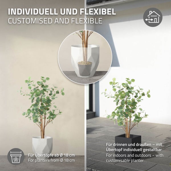 ML-Design Künstliche Eukalyptus 120 cm, Künstliche Pflanzen groß, Kunstpflanze mit Naturholzstamm, Fake Plastikpflanzen im Topf, Deko für Drinnen und Draußen, Kunstbaum wie echt für Wohnzimmer Büro
