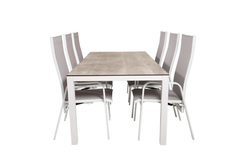 Llama Gartenset Tisch 100x205cm und 6 Stühle Copacabana weiß, grau, cremefarben. 100 X 205 X 75 cm