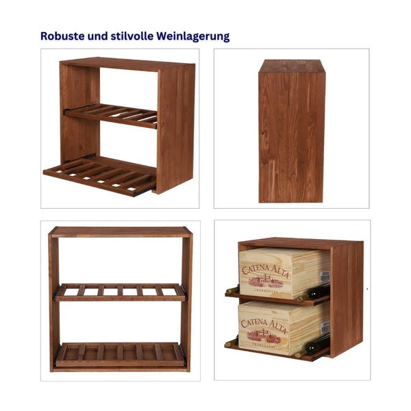 PROREGAL Modulares Weinregal Vincellar Mod HxBxT 60 x 60 x 30 cm Modul Für 12 Flaschen Oder Weinkisten mit Ausziehbaren Ebenen Massives Kiefernholz Braun Geölt