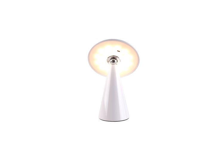 Moderne LED Tischleuchte mit kegelförmigem Fuß und flachem Leuchtschirm