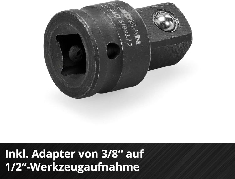 Adapter von 3/8 Zoll auf 1/2 Zoll Werkzeugaufnahme aus Chrom-Molybdän-Stahl.