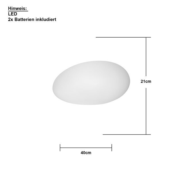 Produktabbildung: LED-Leuchte in Eiform, Abmessungen 40 x 21 cm, inklusive Batterien