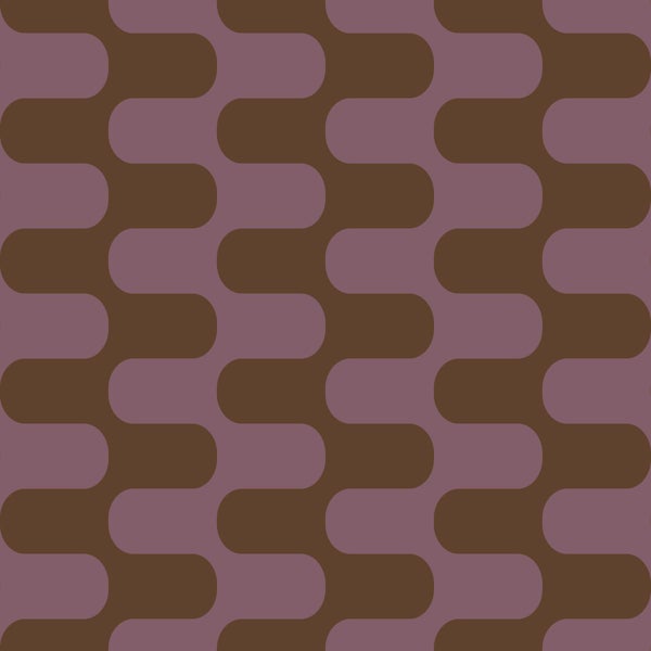 Tapete mit geometrischem Muster aus ineinandergreifenden abgerundeten Formen in Braun und Violett.