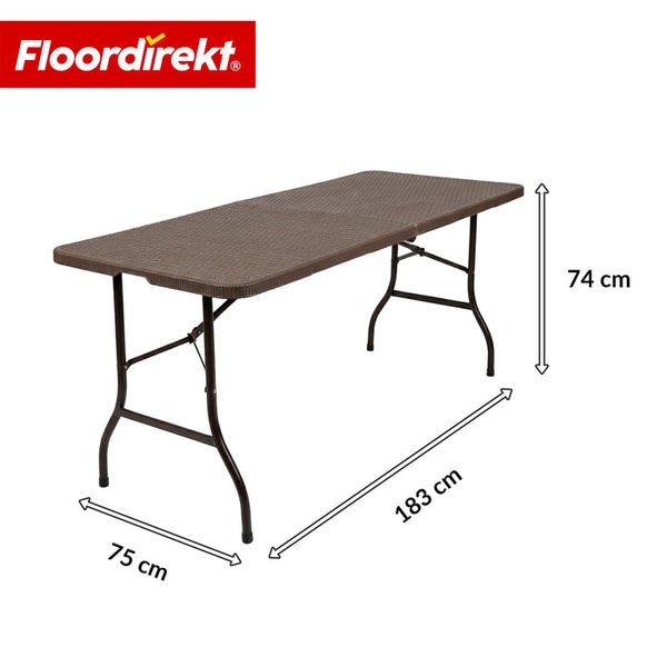Floordirekt Logo. Klapptisch mit den Maßen 183 x 75 x 74 Zentimeter.