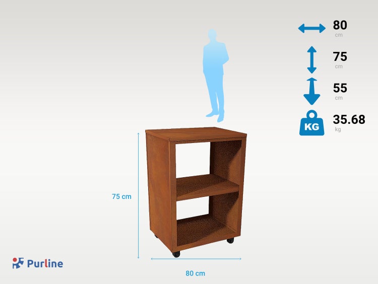 Regal aus Metall mit zwei Ablageflächen und Rollen