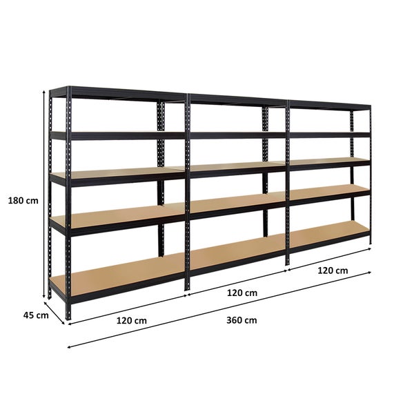 PROREGAL Mega Deal 3x Schwerlastregal Rivet HxBxT 180 x 120 x 45 cm Fachlast 250 kg Schwarz
