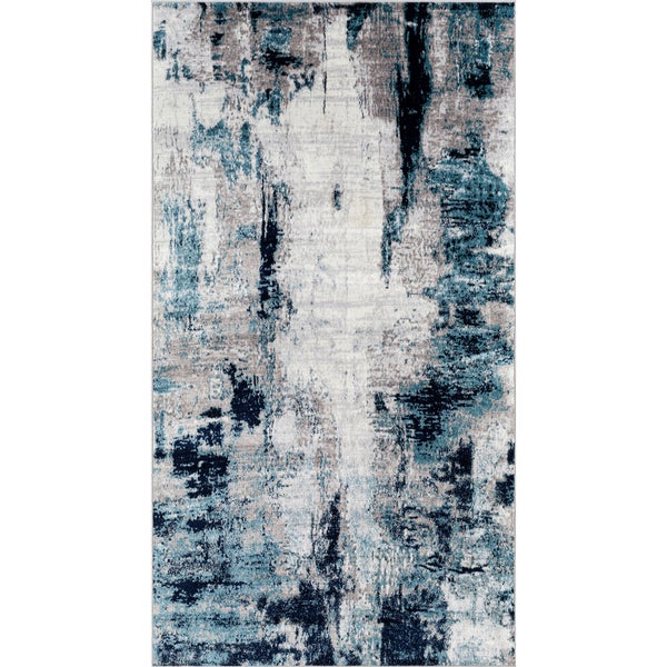 Abstrakt Moderner Flurteppich Blau/Weiß/Grau 80x220 cm GIULIA