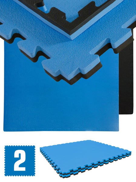 1,6qm Fitnessmatte - 2er Set 90x90x2,5cm Bodenschutzmatte Blau Schwarz