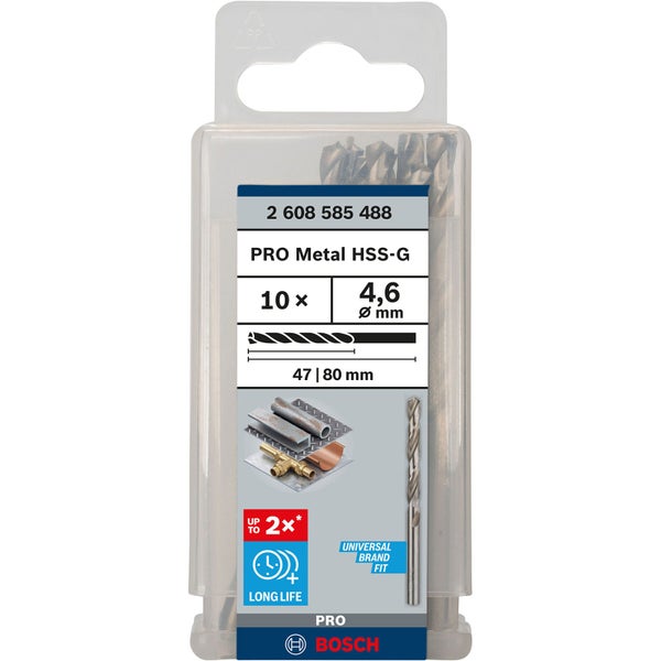 Bosch Pro Metal HSS-G Bohrer-Set, 10 Stück, Durchmesser 4,6 Millimeter