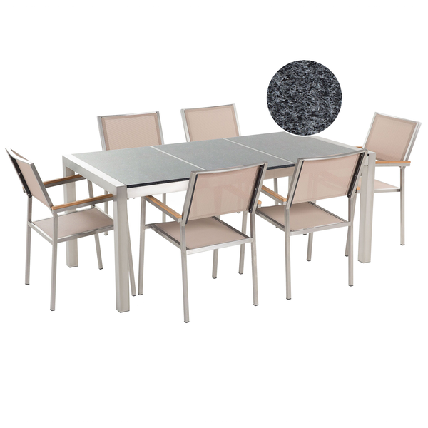 Gartenmöbel Set 6-Sitzer GROSSETO Dreifachplatte Granit Polierter Grau / Beige