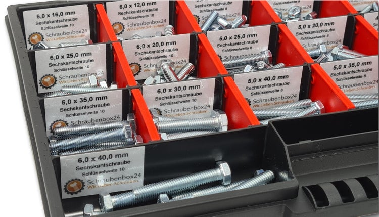 Sechskantschrauben Sortiment M4-M5-M6 // 8mm-50mm 350 tlg. Schraubenbox DIN 933 Vollgewindeschrauben Maschinenschrauben Gewindeschrauben Sechskantschrauben