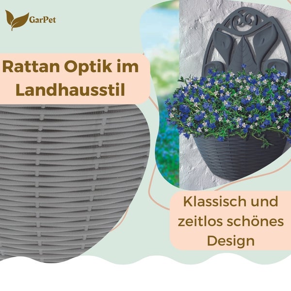 GarPet Logo, Wandblumentopf in Rattanoptik mit klassischem Design