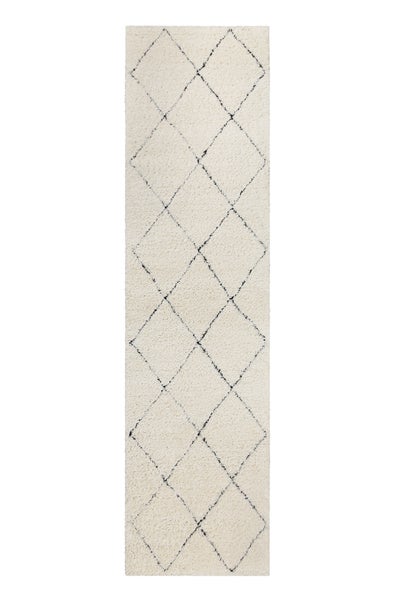 Hochflor-Läufer mit Rautenmuster in Cremeweiß und Schwarz