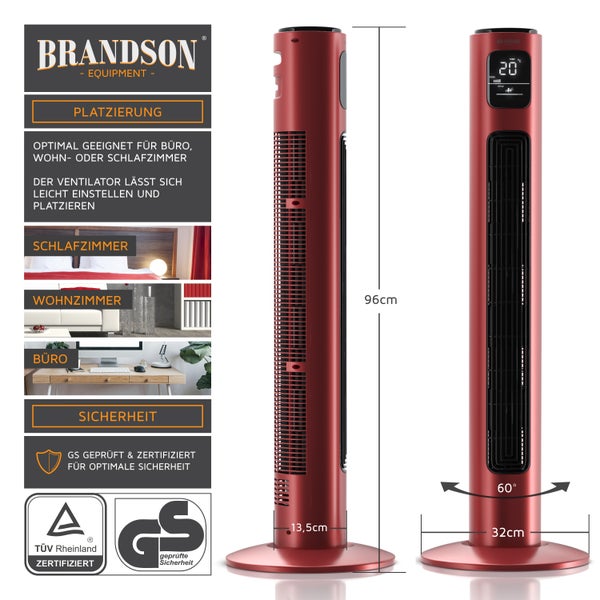 Brandson Turmventilator, 60 Grad oszillierend, Standventilator inkl. Fernbedienung, mobiler Lüfter, Säulenventilator, 96 cm