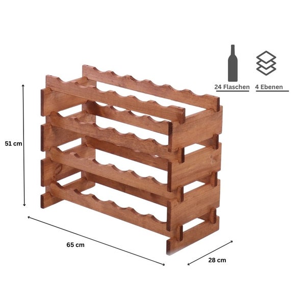 Weinregal VINOTECA FLEX PRO HxBxT 51x65x28cm 24 Flaschen auf 4 Ebenen Massives Kiefernholz Braun geölt