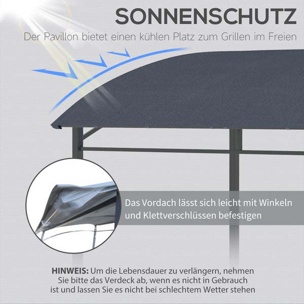 Outsunny Grillpavillon 215 x 150 x 220 cm Wasserabweisend Gartenpavillon mit Gebogendach, Gartenlauben mit Haken, BBQ Pavillon, Gartenzelt Grillzelt Partyzelt für Garten Party Picknick BBQ, Grau
