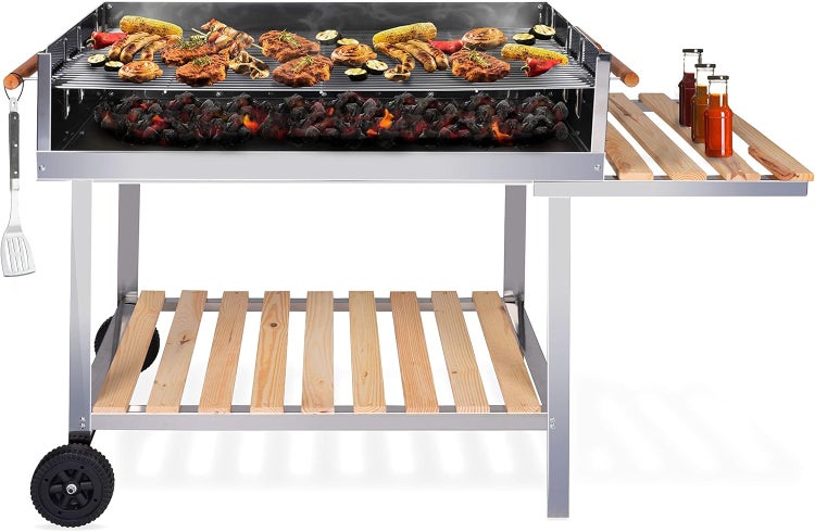 BBQ Collection Holzkohlegrill - BBQ mit Tisch - Gartenküchen Barbecue in höhenverstellbar - 98 x 56 x 85 cm