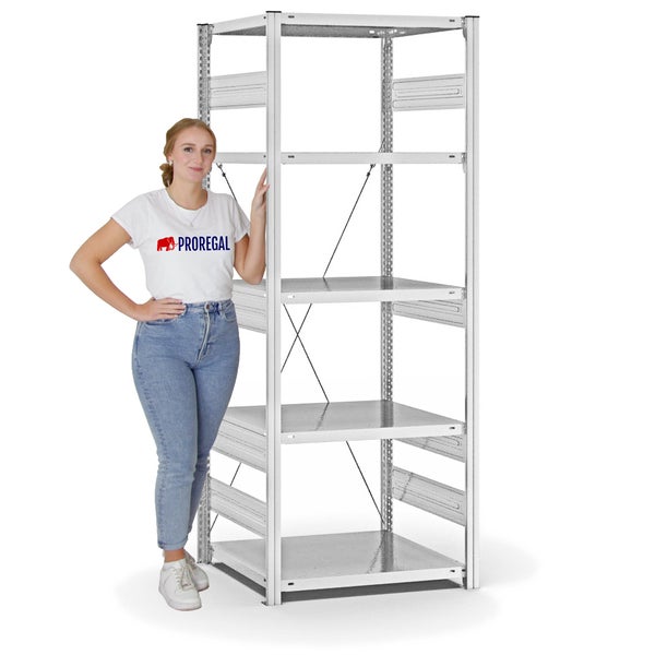 PROREGAL Fachbodenregal Stecksystem T-Profil Heavy-Duty Grundregal HxBxT 200 x 75 x 60 cm 5 Ebenen Fachlast 300 kg Einseitig Nutzbar Lichtgrau