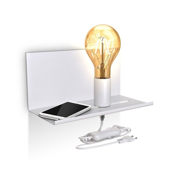 Wandlampe - schalter, mit Stecker, mit Ablage, E27 Fassung, weiß