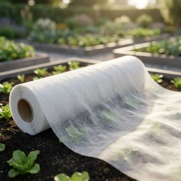 Rolle aus Gartenvlies für die Abdeckung von Pflanzenbeeten im Gemüsegarten