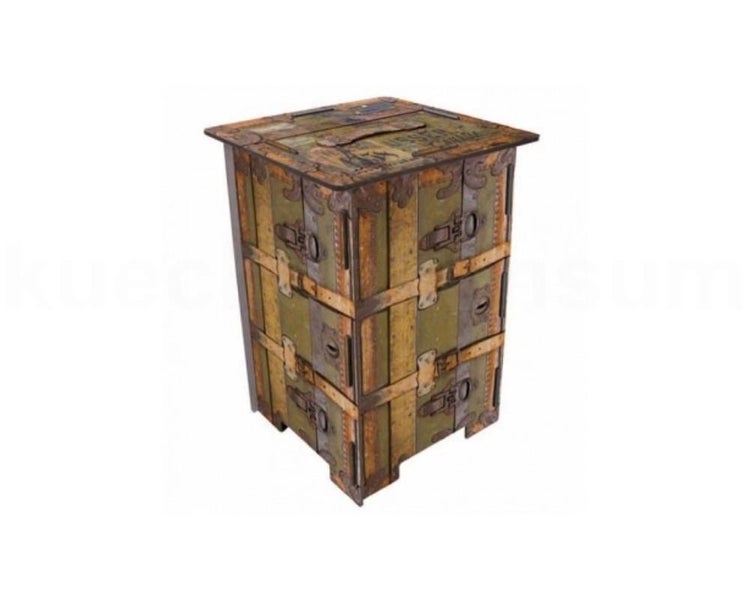 Nachttisch im Vintage Koffer Design mit zwei Schubladen aus Holz und Metall