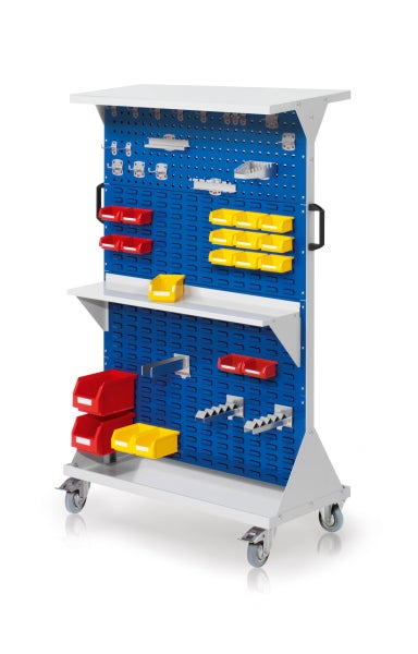 Werkzeugwagen mit Lochwand, Regalböden und Aufbewahrungsboxen