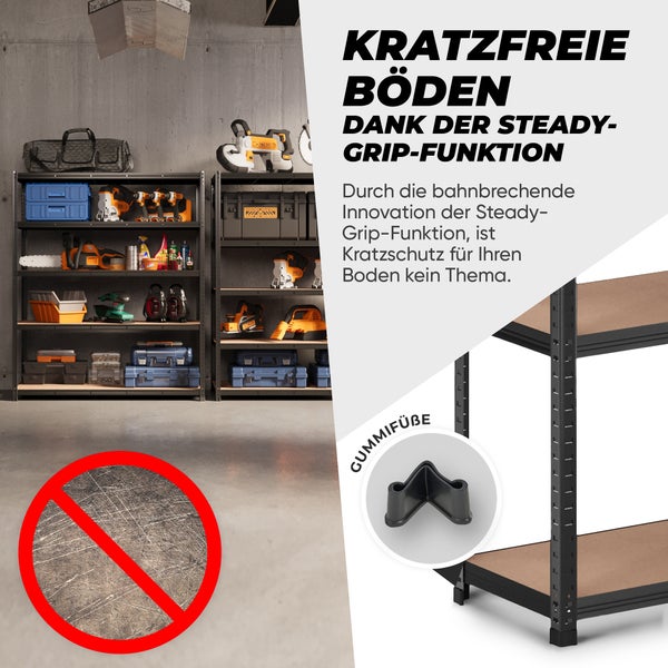 ALL Premium Schwerlastregal 180x150x40cm Schwarz – Bis 1250 kg belastbar, höhenverstellbar, Stecksystem, ideal für Lager, Garage & Keller