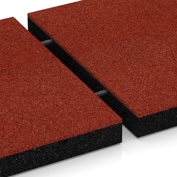 Rote Fallschutzmatten aus Gummigranulat mit Steckverbindung für Spielplätze oder Terrassen.