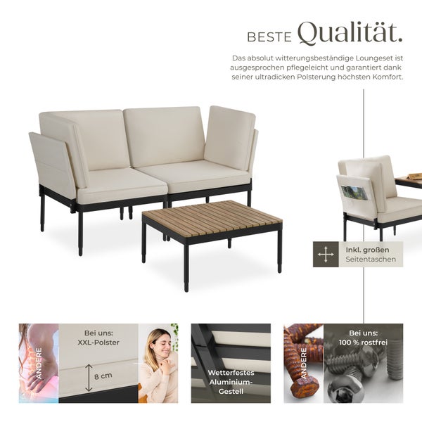 Gartenlounge-Set tectake Magaluf Armlehnen mit Seitentaschen, stapelbar 5 in 1 Funktion, 5-fach verstellbare Lehne, dicke Polsterung anthrazit/grau