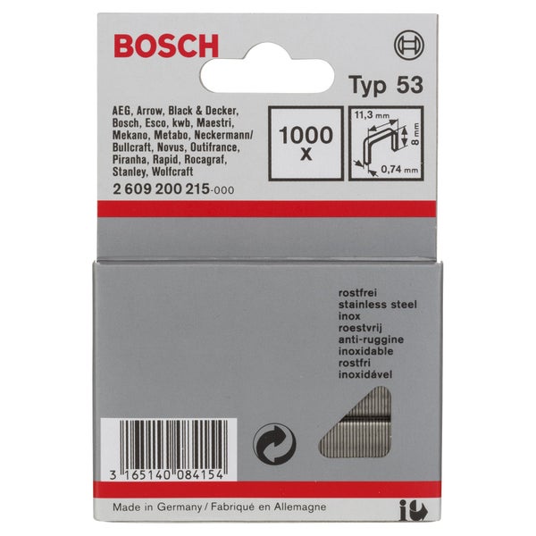 Bosch Typ 53 Heftklammern, 1000 Stück, aus rostfreiem Stahl