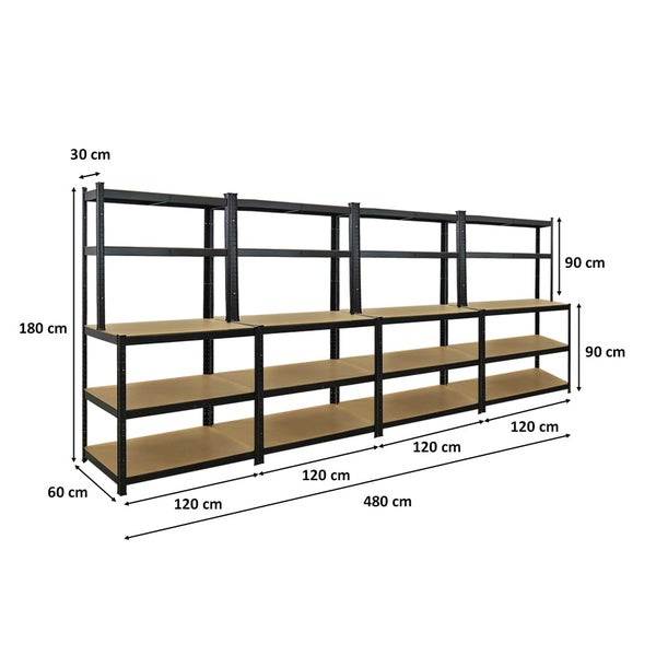 PROREGAL Mega Deal 4x Profi Werkbank GIANT BEAST HxBxT 180x100x60cm Fachlast 175kg Schwarz, Werkbankregal, SArbeitstisch