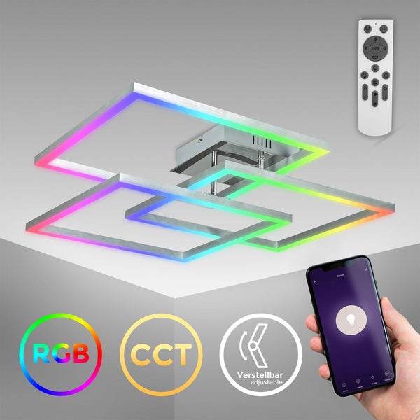 Deckenleuchte 69,5x69,5 cm - 48W, 4800lm, LED, smart, dimmbar, CCT, RGB, silberfarbig