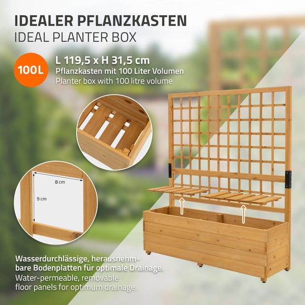 ML-Design Pflanzkasten mit Rankgitter, 119,5×139×36,5 cm, Braun, Pflanzkübel Blumenkübel mit Spalier, Gartenspalier Massivholz für Kletterpflanzen, Blumenkasten Rankkasten Hochbeet für Balkon & Garten