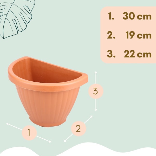 Abmessungen eines Wandblumentopfs: 30 cm Breite, 19 cm Tiefe, 22 cm Höhe