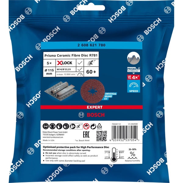 Bosch 5x Expert R781 Prisma Ceramic X-LOCK Fiberscheibe 115 mm G 60 - 2608621780
