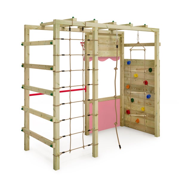 WICKEY Klettergerüst Spielturm Smart Action Gartenspielgerät mit Kletterwand und Spiel-Zubehör – pastellpink