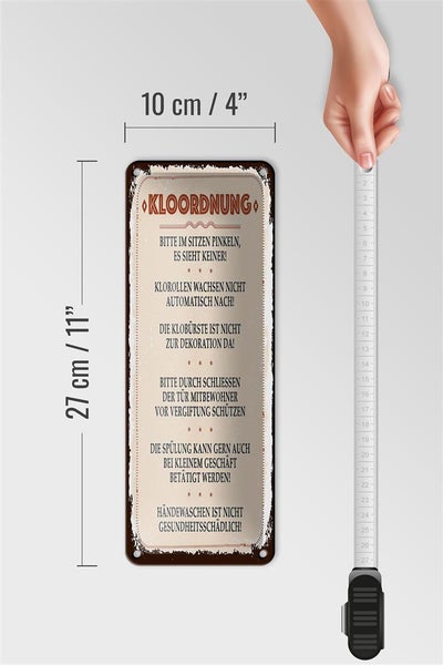 Blechschild Spruch Kloordnung bitte im sitzen pinkeln 10x27cm