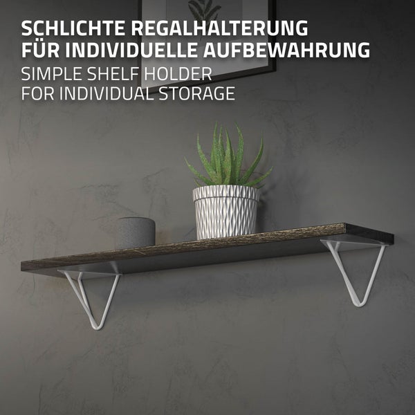 ML-Design 4 Stück Regalhalterung 160 mm, Weiß, aus Metall, Dreieckige Regalhalterungen, Schwebe Regalwinkel, Haarnadel Wandhalterung, Prisma Regalträger für Wandmontage, Hairpin Wandregal Wandkonsole