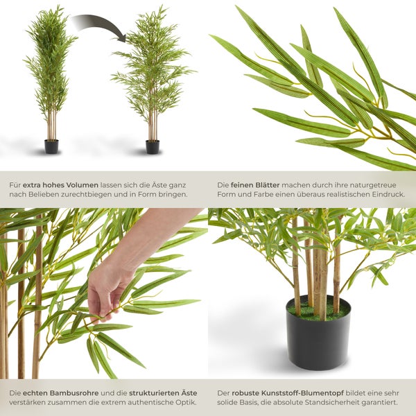Künstlicher Bambusbaum tectake Bambosa stabiler Kunststoff-Blumentopf verschiedene Größen grün
