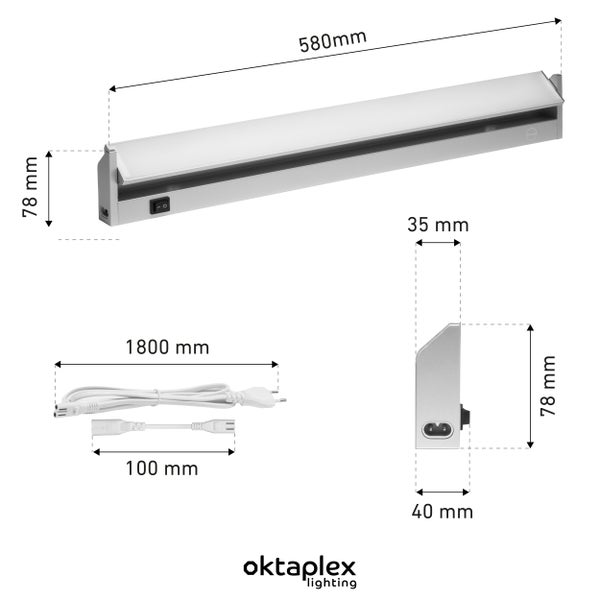 Oktaplex Rota LED Unterbauleuchte Schwenkbar 58cm Aluminium warmweiß 3000K 9,7W