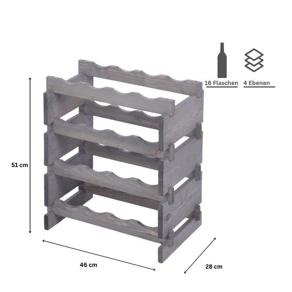 Weinregal VINOTECA FLEX PRO HxBxT 51x46x28cm 16 Flaschen auf 4 Ebenen Massives Kiefernholz Grau