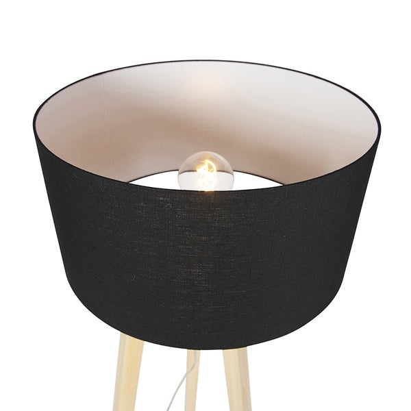 Stehleuchte mit Lampenschirm und Holzbeinen