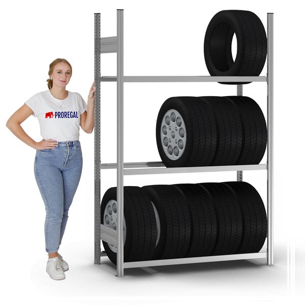PROREGAL Reifenregal Stecksystem T-Profil Grundregal HxBxT 200 x 130 x 40 cm 3 Ebenen Fachlast 150 kg Verzinkt