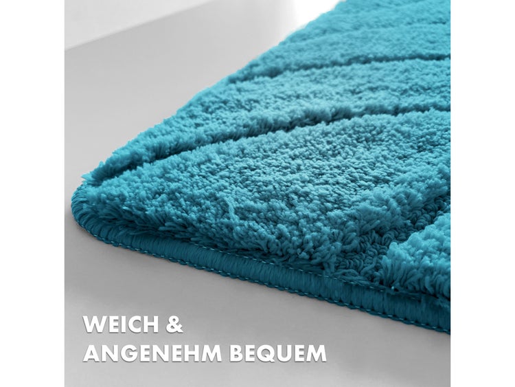 FLOORDIREKT Badematte Maris - Flauschiger Badvorleger mit Blattstruktur - Türkis - 80 x 150 cm