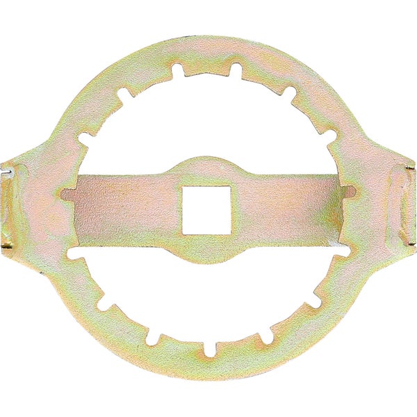 Spezialschlüssel für Ölfilter oder Kupplungen aus Metall mit Innenverzahnung und Vierkantaufnahme.